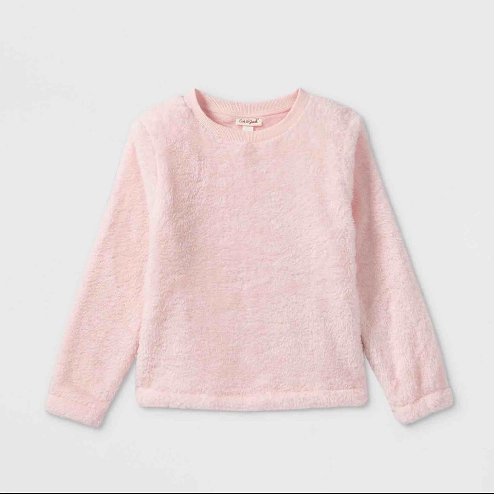 Toddler girls, pink, fuzzy sweatshirt, size large, 10/12